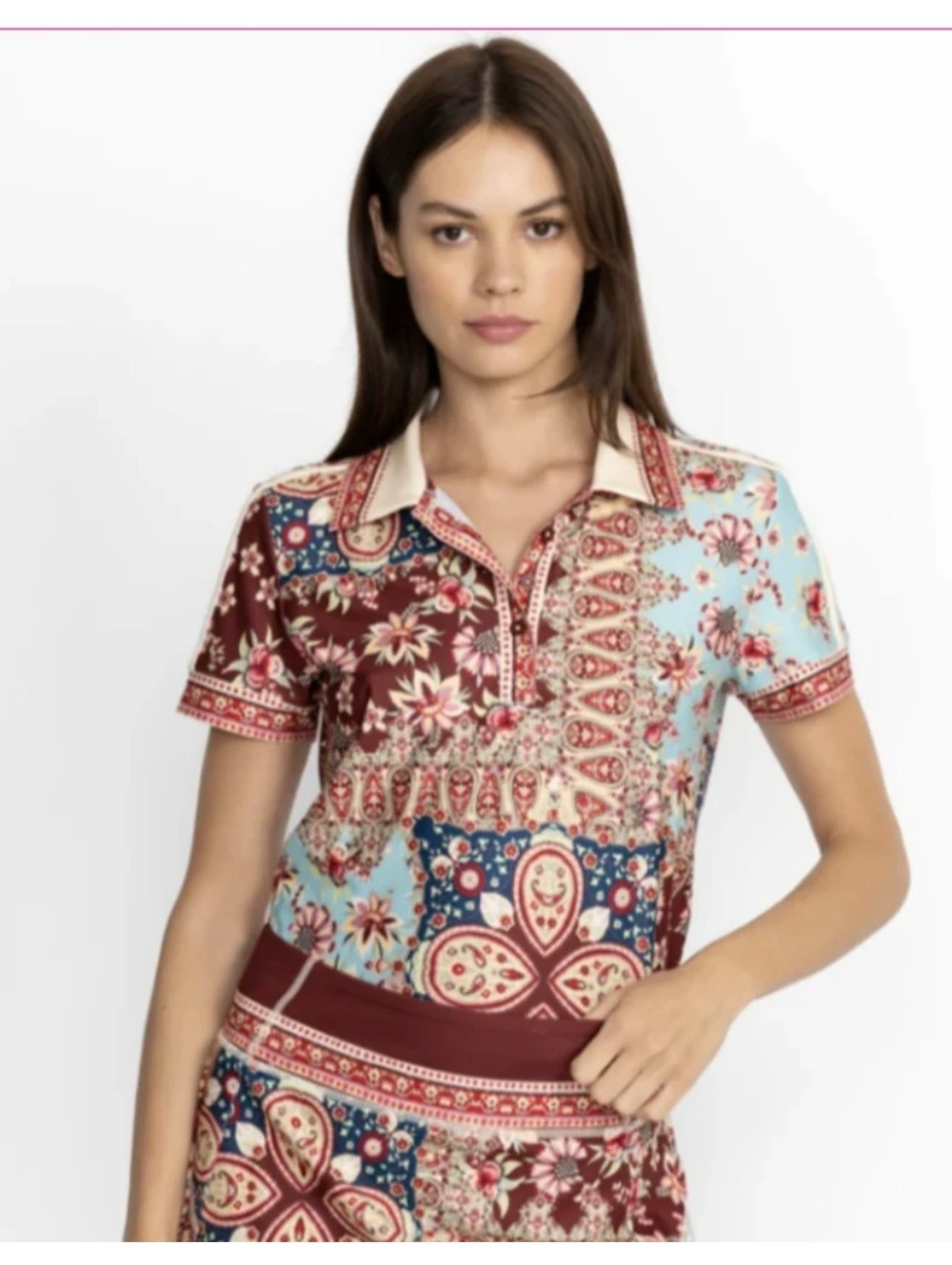 Johnny Was Polo Sz M Embroidered Luxury Boho Chic Designer